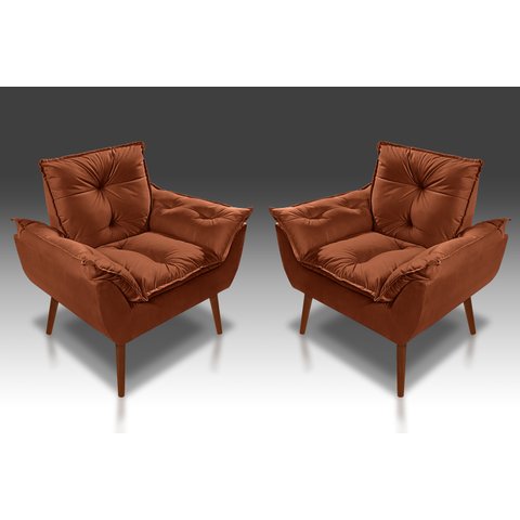 Kit 02 Poltrona Opala C/fibra Siliconada Suede Terracota - Tucanos Estofados