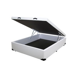 Cama Box Baú Casal em sintético branco com Pistão a gás - 138x188 - 1