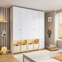 Ver imagem 1 de Guarda-Roupa Modulado Infantil com LED 3 Peças 5 Portas Wave Casatema MadeiraOriginals Branco/Marrom