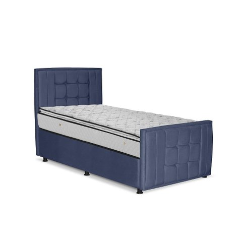 Cama com Cabeceira Solteiro Estofada Uvaia 100cm Suede:azul Marinho