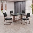 Ver imagem 1 de Conjunto Sala de Jantar Mesa 120x90cm Base Pérola Tampo MDF Laca com Vidro Napoli Marrom/Preto
