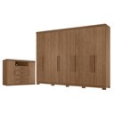 Ver imagem 1 de Guarda Roupa Casal com Cômoda Master New 8 Portas 4 Gavetas MDP Jatobá Acetinado Santos Andirá