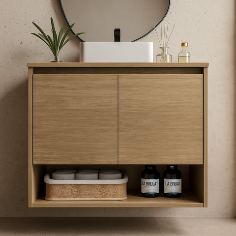 Gabinete de Banheiro Suspenso 70cm 2 Portas 1 Nicho Freijó