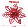 Kit 8 Flores Gliter Vermelha Decoração Árvore de Natal 14cm - 4