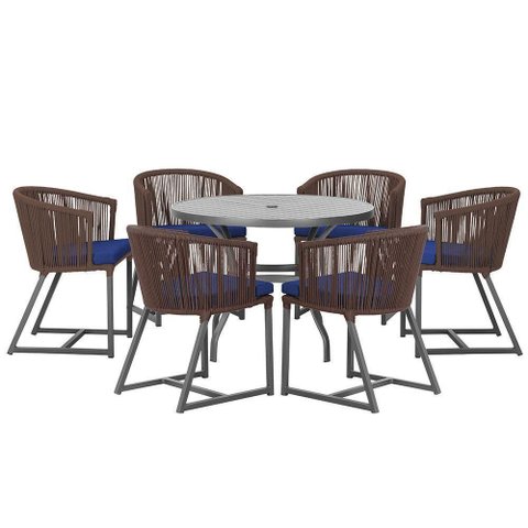 Mesa e 6 Cadeiras e Noronha Preto E10 Trama Original Marrom
