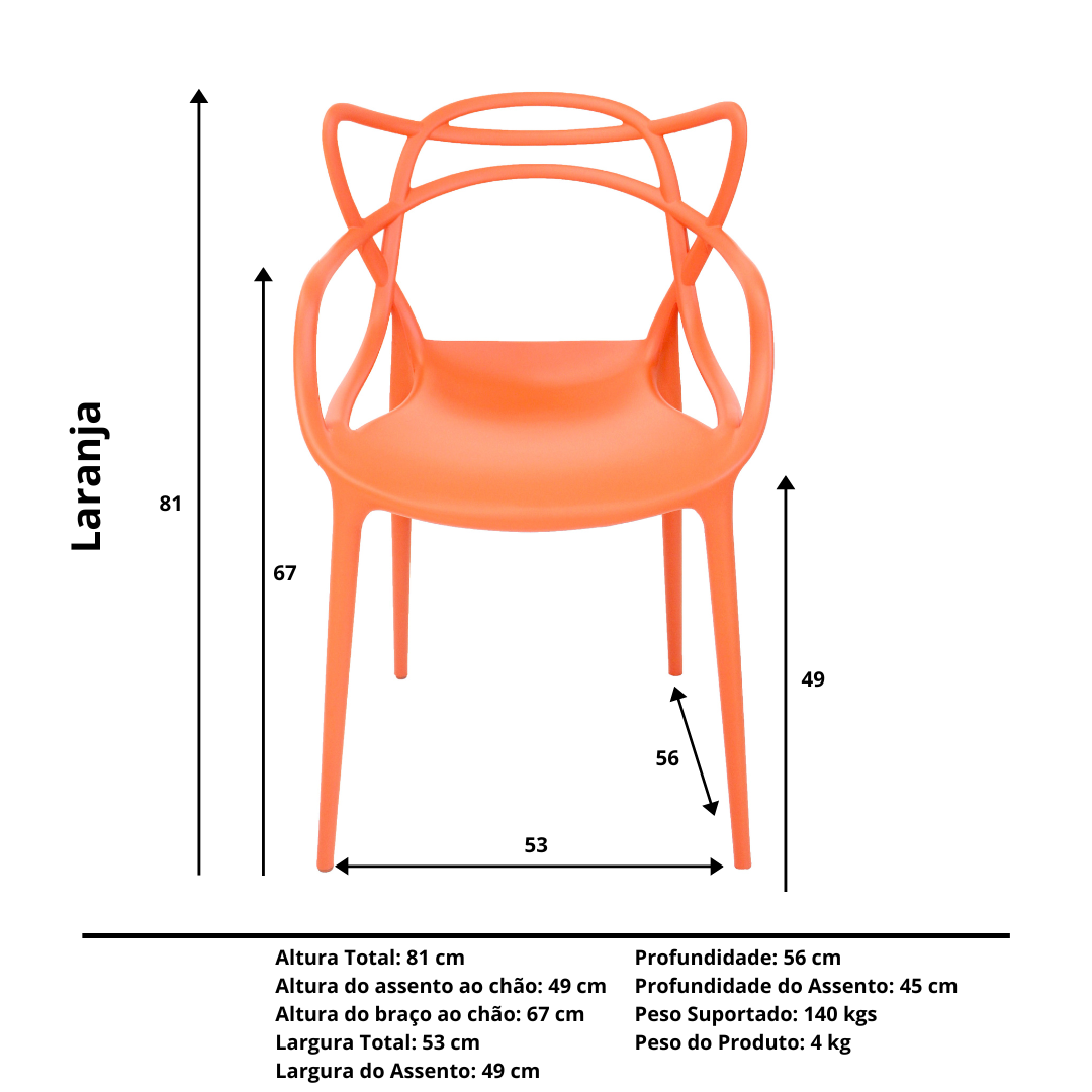 Cadeira Allegra Laranja - Kit com 4 - 4