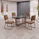 Ver imagem 1 de Conjunto Sala de Jantar Mesa 120x90cm Base Pérola Tampo MDF Laca com Vidro Napoli Marrom