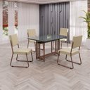 Ver imagem 1 de Conjunto Sala de Jantar Mesa 120x90cm Base Pérola Tampo MDF Laca com Vidro Napoli Marrom/Creme