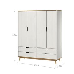 Guarda-roupa 4 Portas 4 Gavetas em Madeira Maciça Linha Nórdica Yescasa  - 4