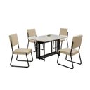 Ver imagem 2 de Conjunto Sala de Jantar Mesa 120x90cm Base Pérola Tampo MDF Laca com Vidro Napoli Preto/Creme