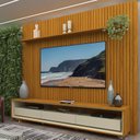 Ver imagem 1 de Rack com Painel Ripado para Tv até 85 Polegadas 3 Gavetas com Rodízios 230cm Requinte/nobre 100% MDF