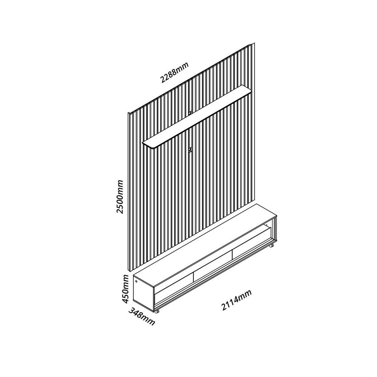 Rack com Painel Ripado para Tv até 85 Polegadas 3 Gavetas com Rodízios 230cm Requinte/nobre - 4