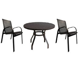 Conjunto Mesa 90cm 2 Cadeiras Tela Sling Premium para Piscina em Aluminio Marrom - 1