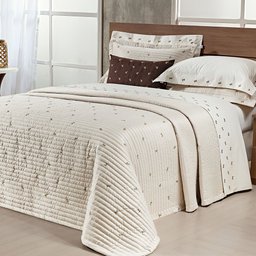 Cobre leito King Ellora 3Pçs Bordado Micropercal 400 Fios Bege - 1