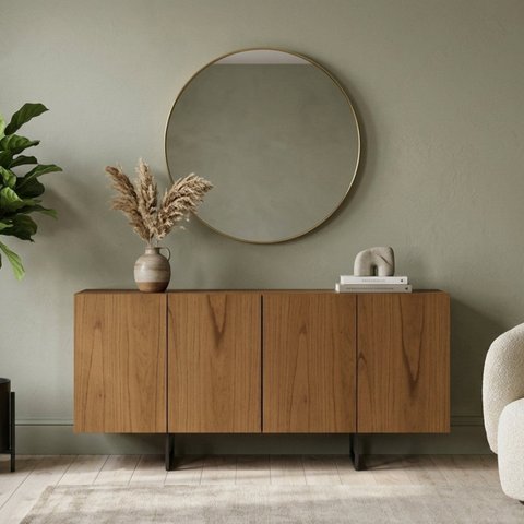 Buffet Aparador 100% MDF 4 Portas 160cm com Pés em Metal Preto Mayra
