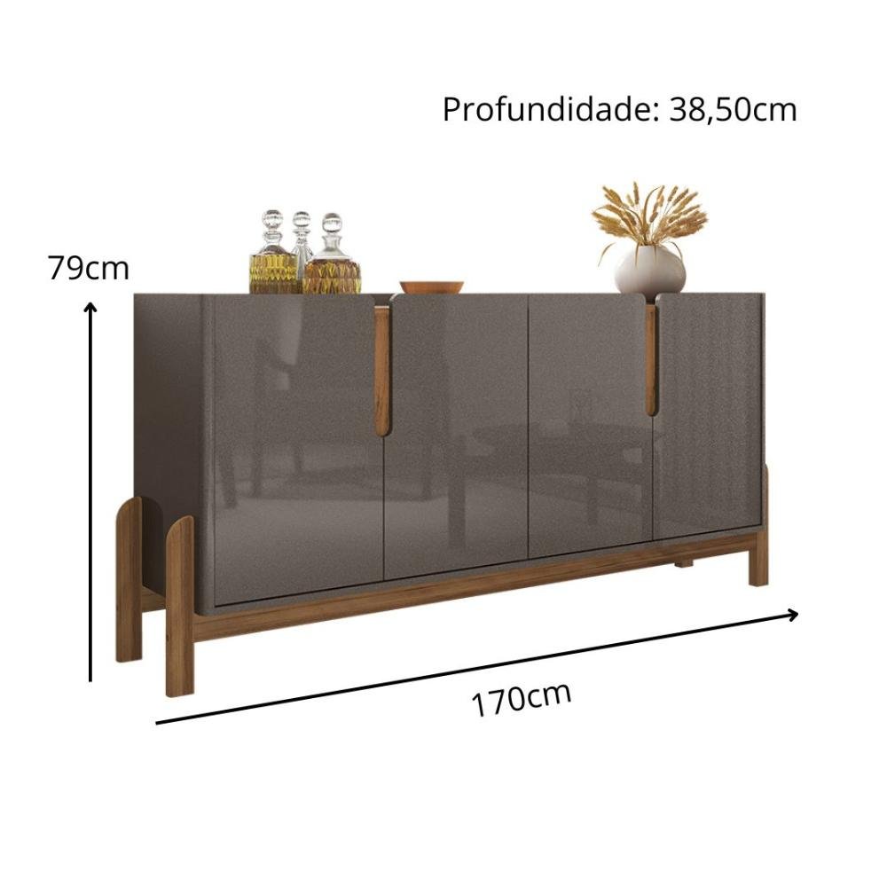 Buffet Aparador 170cm 4 Portas Lizz Casa D Cinza Perola/cedro - 8