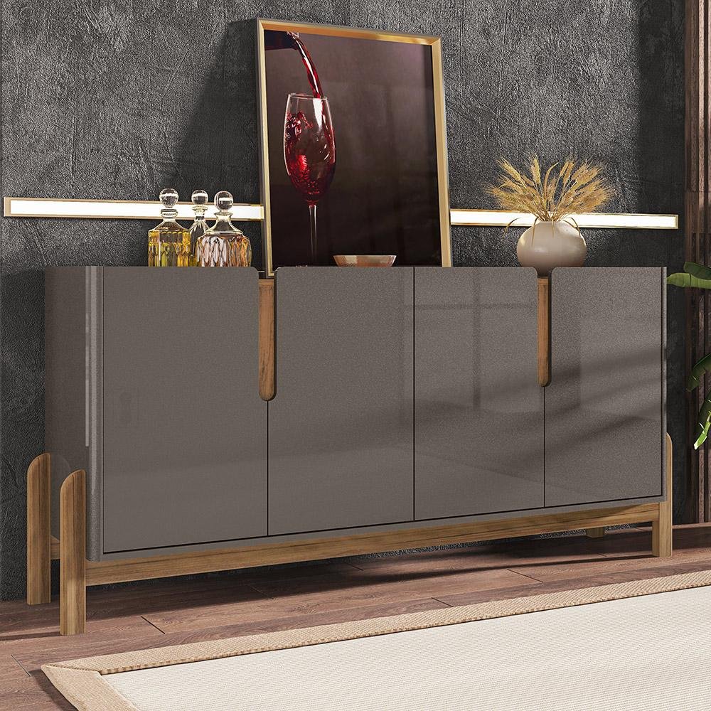 Buffet Aparador 170cm 4 Portas Lizz Casa D Cinza Perola/cedro