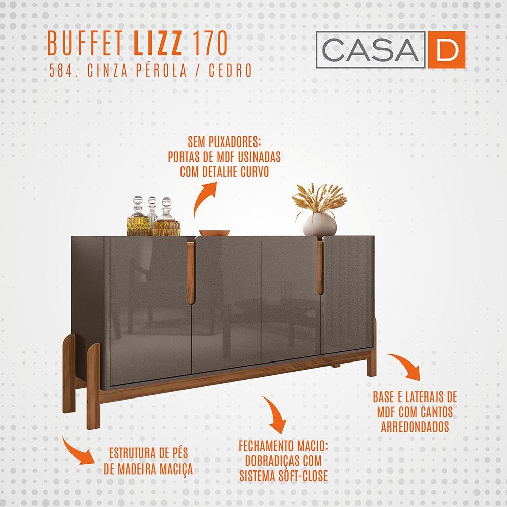 Buffet Aparador 170cm 4 Portas Lizz Casa D Cinza Perola/cedro - 4