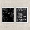 Kit 2 Quadros Viagem Placa de Aeroporto 24x18cm - com Vidro:madeira Preta - 1