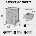 Ver imagem 7 de Carrinho Gaveteiro Organizador Multiuso 3 Gavetas Cinza com Rodinhas - Organização Mad.U