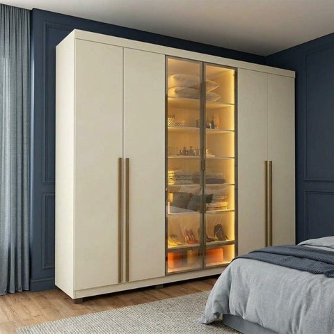 Guarda Roupa Casal 6 Portas 230cm com Sapateira e Cabideiro