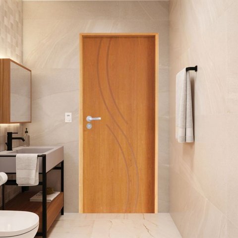 Porta Lisa Padrão Imbuia Concept 9 Batente Ecológico 09 Fechadura Stilo Wc 62 x 2,10 D Marrom Rodam
