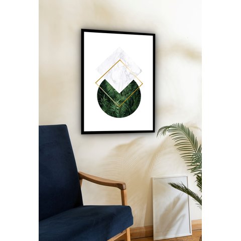 Quadro Decorativo Abstrato Mármore Folhas - 70x50cm:moldura Preta