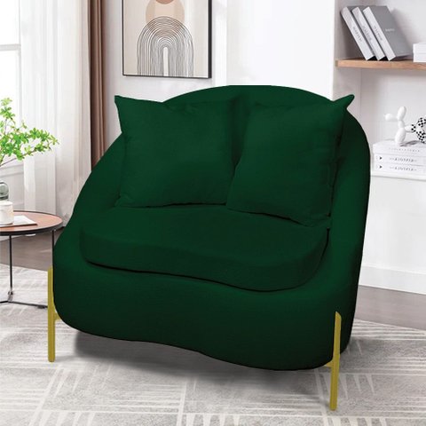 Poltrona Decorativa Orgânica Pé de Metal Dourado Zaya Bouclê Verde C05 - D’Rossi