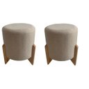 Ver imagem 1 de Kit 2 Puffs Redondo para sala e quarto decorativo luxo base madeira 3 pés tecido linho Bege