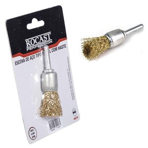 Escova de Aço Latonado Tipo Pincel com Haste - Med. 1(pol)