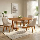 Ver imagem 1 de Conjunto Mesa Jantar 1,20m Amadeirado 4 Cadeira Verona Linho Bege Luxo