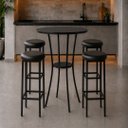 Ver imagem 1 de Conjunto Mesa Alta Bistrô Porto com 4 Banquetas Estofada Kassel Cor Preto - Kmj