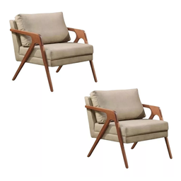 Kit 2 Poltronas Decorativa Mona Madeira Maciça Linho Bege - 1