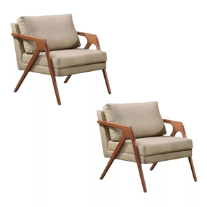 Kit 2 Poltronas Decorativa Mona Madeira Maciça Linho Bege