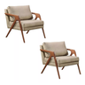 Kit 2 Poltronas Decorativa Mona Madeira Maciça Linho Bege - 1