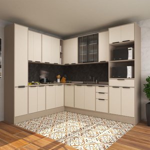 Armário Cozinha Completa Canto 10 Peças Stylo C/ Paneleiro Cor:beige
