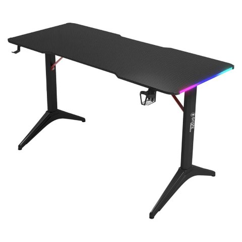 Mesa Gamer Bright Striker - 100 x 60 - RGB - Suporte de Headset - Porta-Copo - Preta - MG003