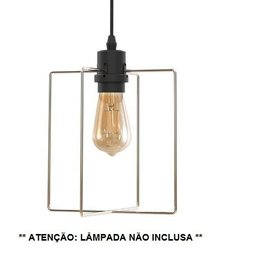 Lustre Taschibra Pendente Aramado Metal Square Dourado P/ Lâmpada 1 X E27 - 2