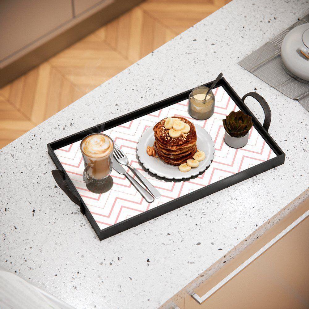 Bandeja Decorativa Média Chevron Rosa 40x28cm Preta - 3