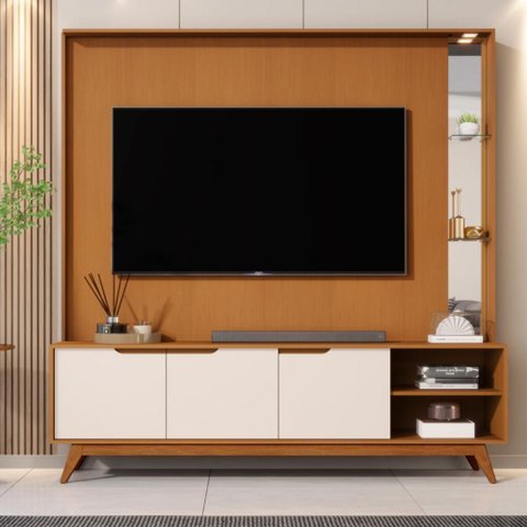 Home para TV 80" Tucumã 1.8 Nature Off White com LED JB Bechara