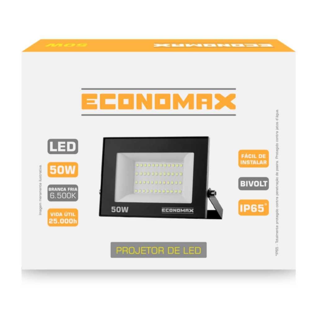 Refletor Slim 50W Alta Potência IP65 6.500K Branca ECONOMAX - 6