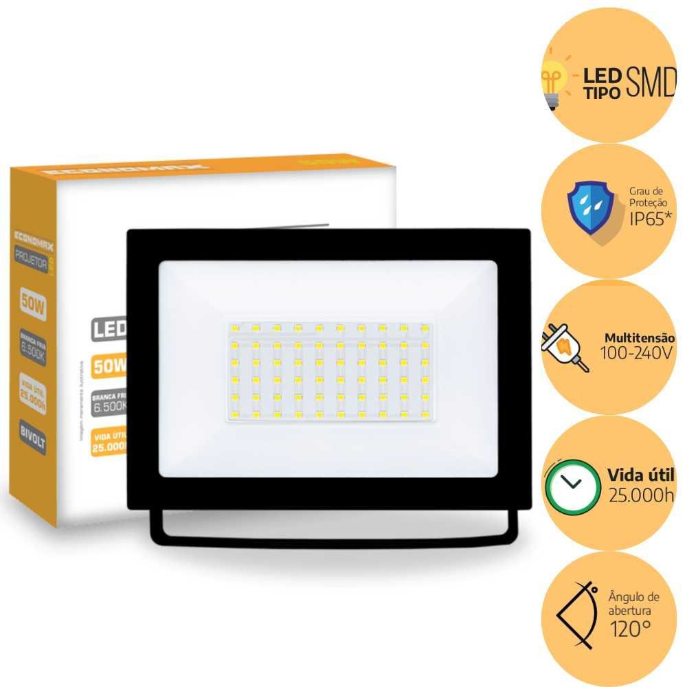 Refletor Slim 50W Alta Potência IP65 6.500K Branca ECONOMAX - 4