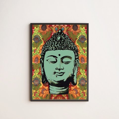 Quadro Decorativo Cabeça Buda 45x34cm:Madeira branca