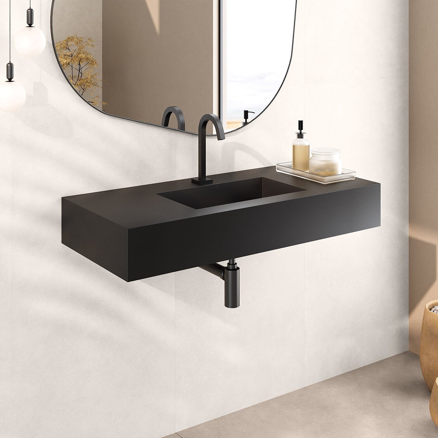 Bancada Cuba Esculpida de Porcelanato para Banheiro Alto Padrão Portobello 100x45x15cm Acetinado 