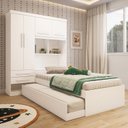 Ver imagem 1 de Guarda-Roupa Infantil 4 Portas com Bicama e Baú 100% MDF 160cm Bemzi Espresso Móveis Branco/Rosa/Azul/Lilás