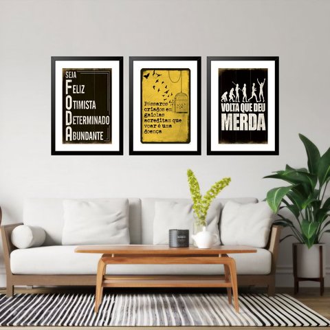 Kit 3 Quadros Grandes Duas Personalidades 60x48cm:moldura Preta