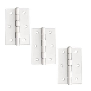 Dobradiça 3 1/2 X 2 5/16" Ferro Pino Reversível Leve Branco Cartela com 3 Unidades Isero