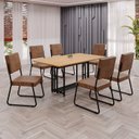 Ver imagem 1 de Conjunto Sala de Jantar Mesa 160x90cm Base Pérola Tampo MDF Napoli Preto/Marrom/Cinamomo