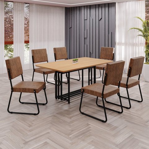 Conjunto Sala de Jantar Mesa 160x90cm Base Pérola Tampo MDF Napoli Preto/Marrom/Cinamomo