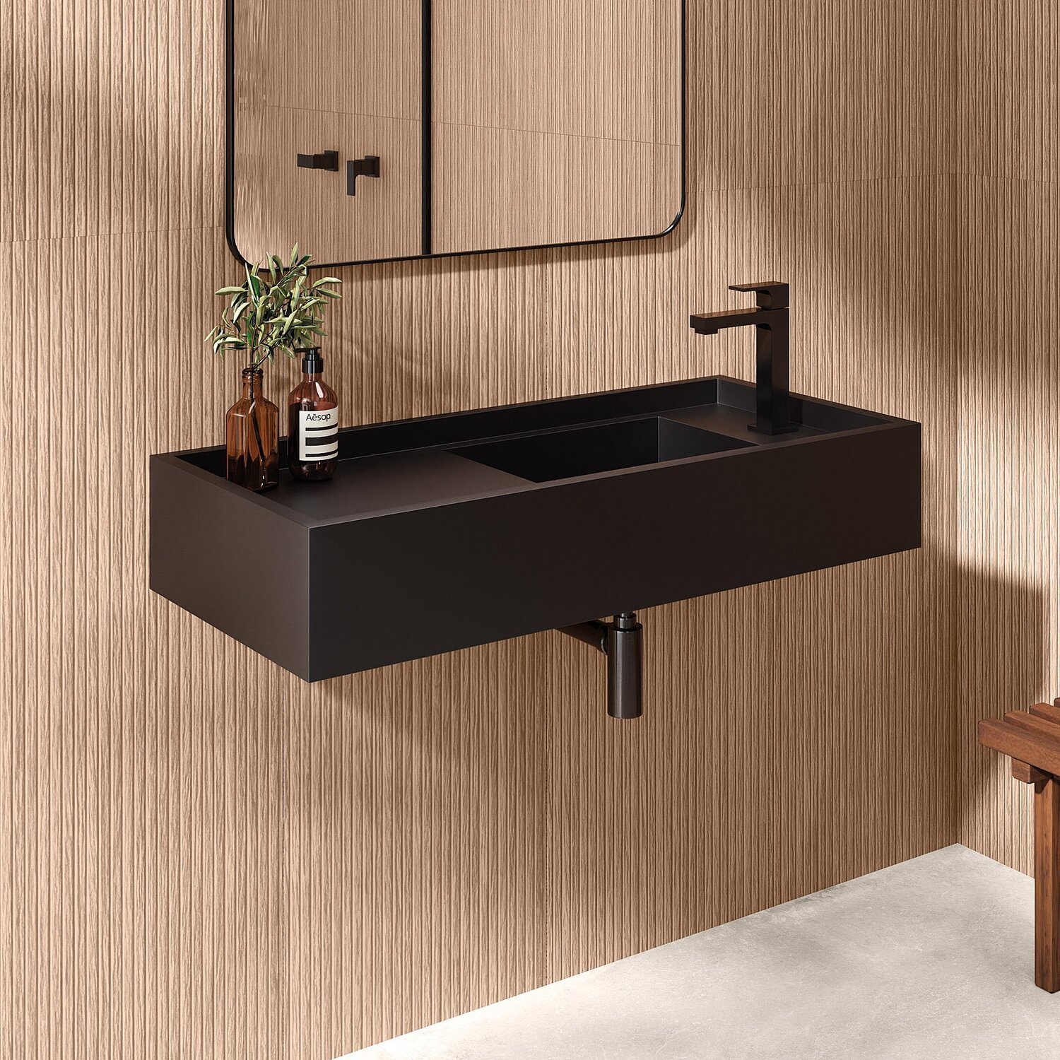 Bancada Cuba Esculpida de Porcelanato para Banheiro Alto Padrão Portobello 100x45x15cm Acetinado 
